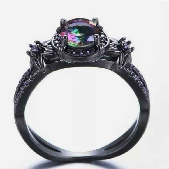 Women's Mystic Rainbow Fire Topaz / Black Gold Band Jewelry - Picture 5 of 6